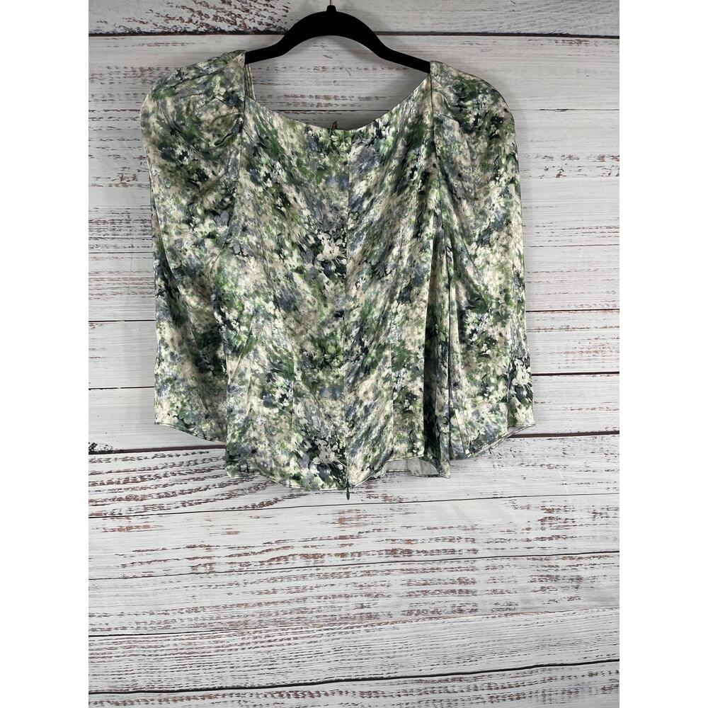 Vince Blouse Women's SZ 6 Green Floral Print Long Sleeve Draped Front Top Shirt - Picture 9 of 9